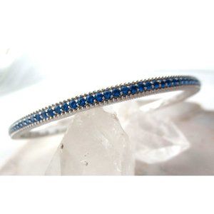 Judith Ripka Sterling Silver Blue Gemstone Pave Bangle Stacking Bracelet 8'' NEW